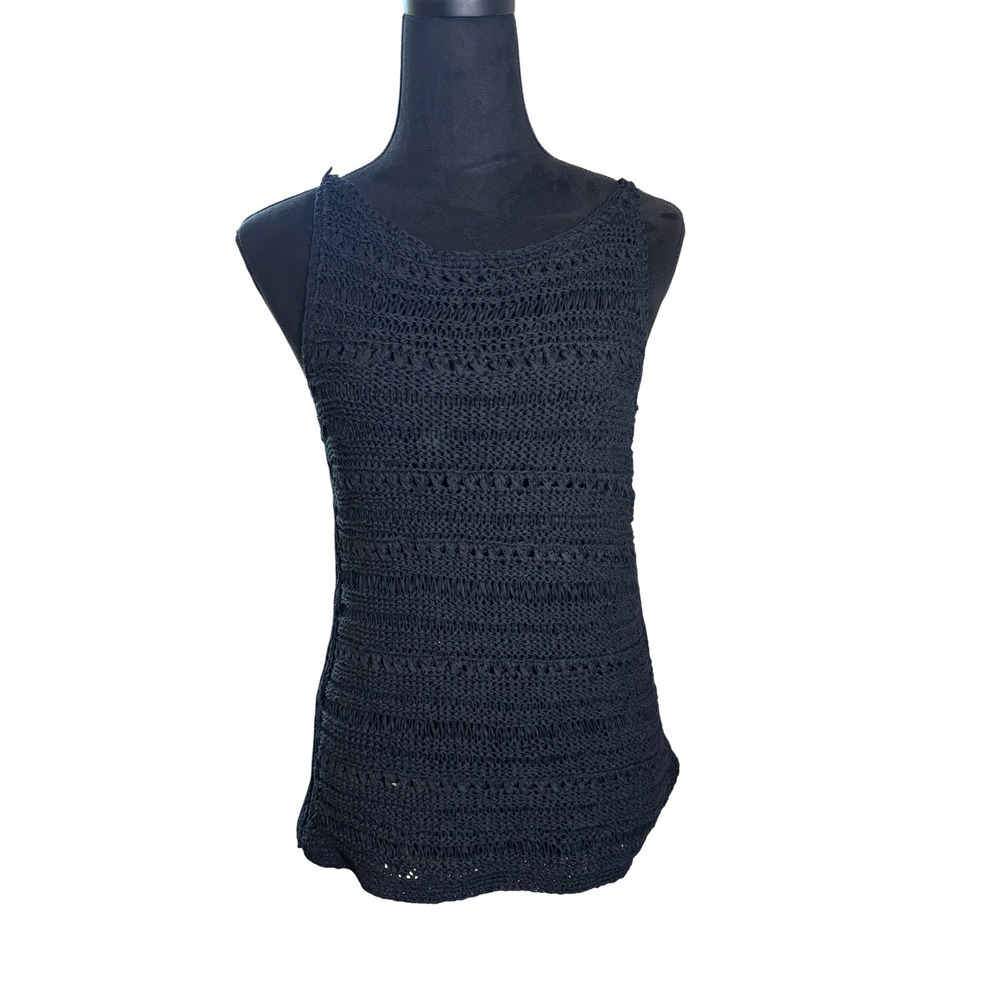 ADAM Crochet Tank Top Sleeveless‎ Knit Layering Summer Top Black Casual Size M